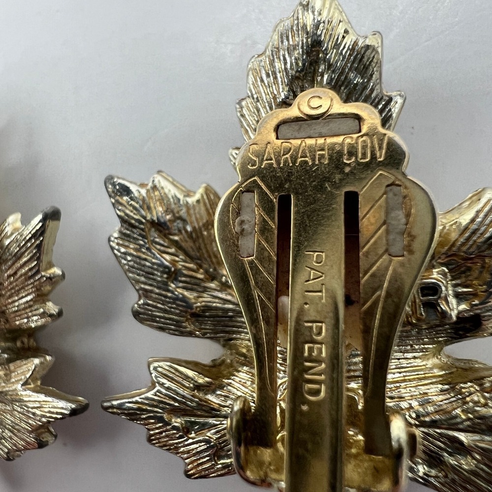 Sarah Coventry‎ Leaf Brooch Earrings Clip On Gold Silver Tone Holiday Pin - Picture 9 of 11